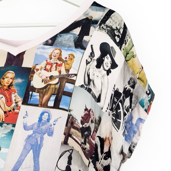 UNBREAK.IT • Silk Western Cowgirl Art Print V-Neck Top Made in Italy - Picture 3 of 13